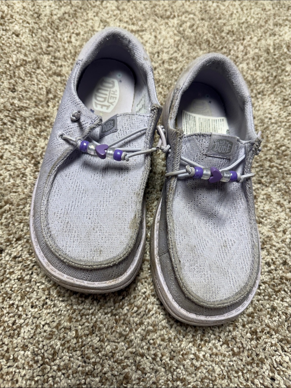 Hey Dude Kids Casual Slip-On Sneakers in Light Lavender with Purple Beads